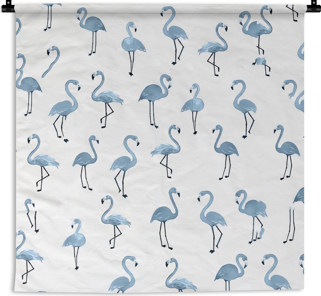MuchoWow Wandteppich Wandbehang Flamingo - Blau - Muster 150x150 cm Tapisserie Dekoration Wandtuch - Wohnaccessoires - Modernes