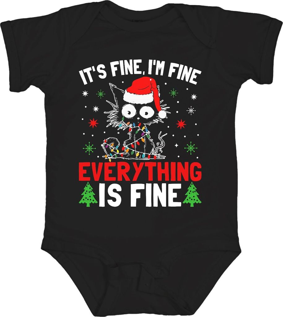 It's Fine I'm Fine Weihnachten Katze Lichter lustig Geschenk Unisex Baby Body, Schwarz, 0/3