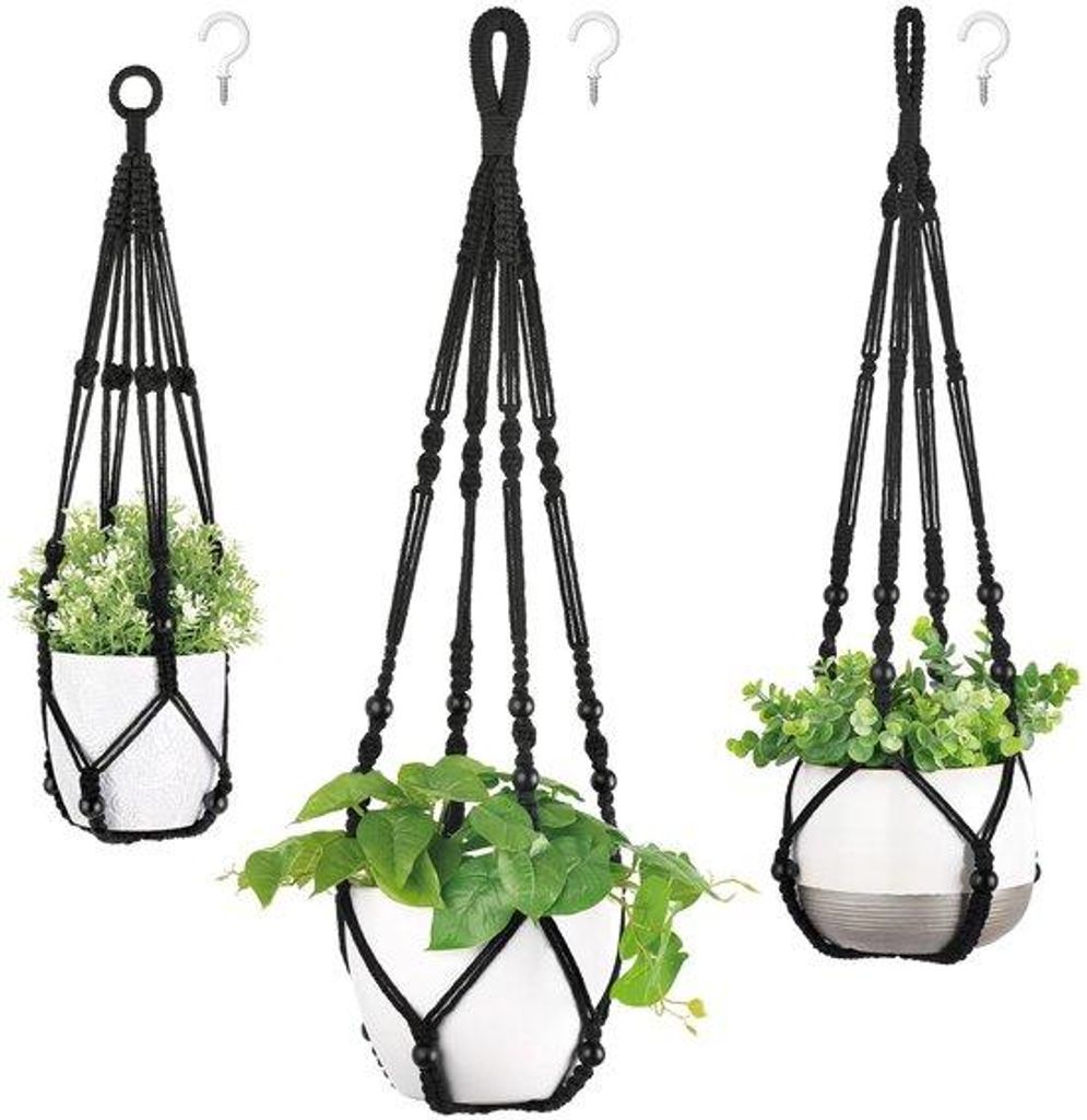 Katoenen Macramé-Hängersatz, 3er Set, 58/73/89cm, Schwarz
