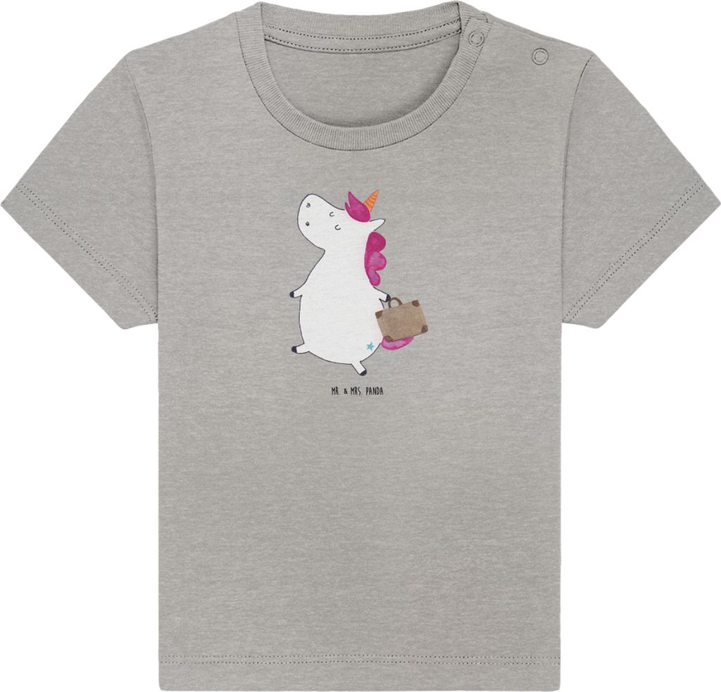 Mr. & Mrs. Panda T-Shirt Einhorn Koffer 12. - 18. Monat - Heather Grey - Geschenk, Gepäck, Unicorn, Reise, Baby Shirt, Organic, Kinder Oberteil, B...