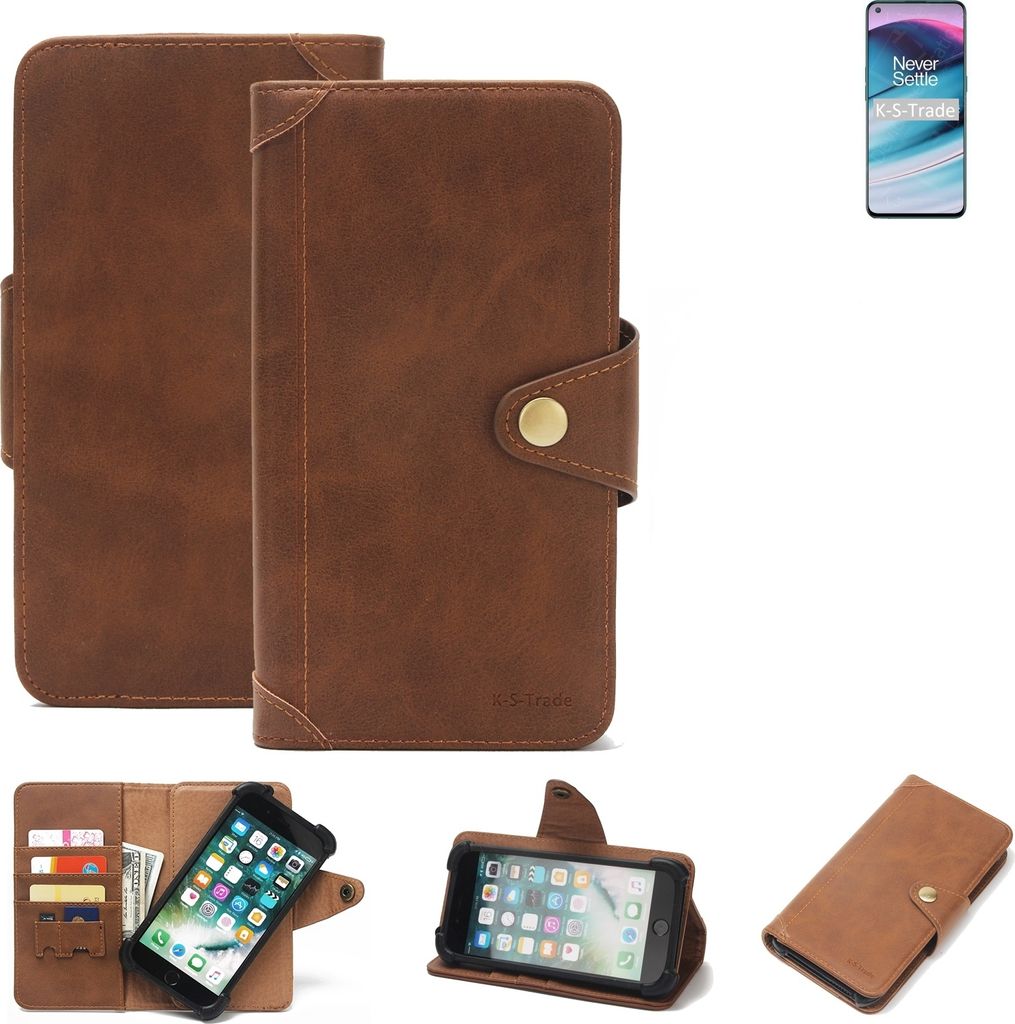 K-S-Trade Handyhülle für OnePlus Nord CE 5G Schutz Hülle Walletcase Bookstyle Tasche Case Handytasche Wallet Flipcase Cover PolyurethanBraun (1x)