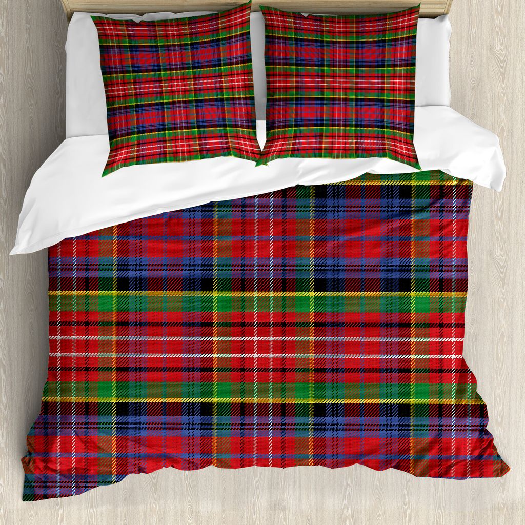 ABAKUHAUS Plaid Bettbezug, Caledonia schottischen Stil, Milbensicher Allergiker geeignet mit Kissenbezügen, 200 cm x 200 cm - 80 x 80 cm, Mehrfarbig