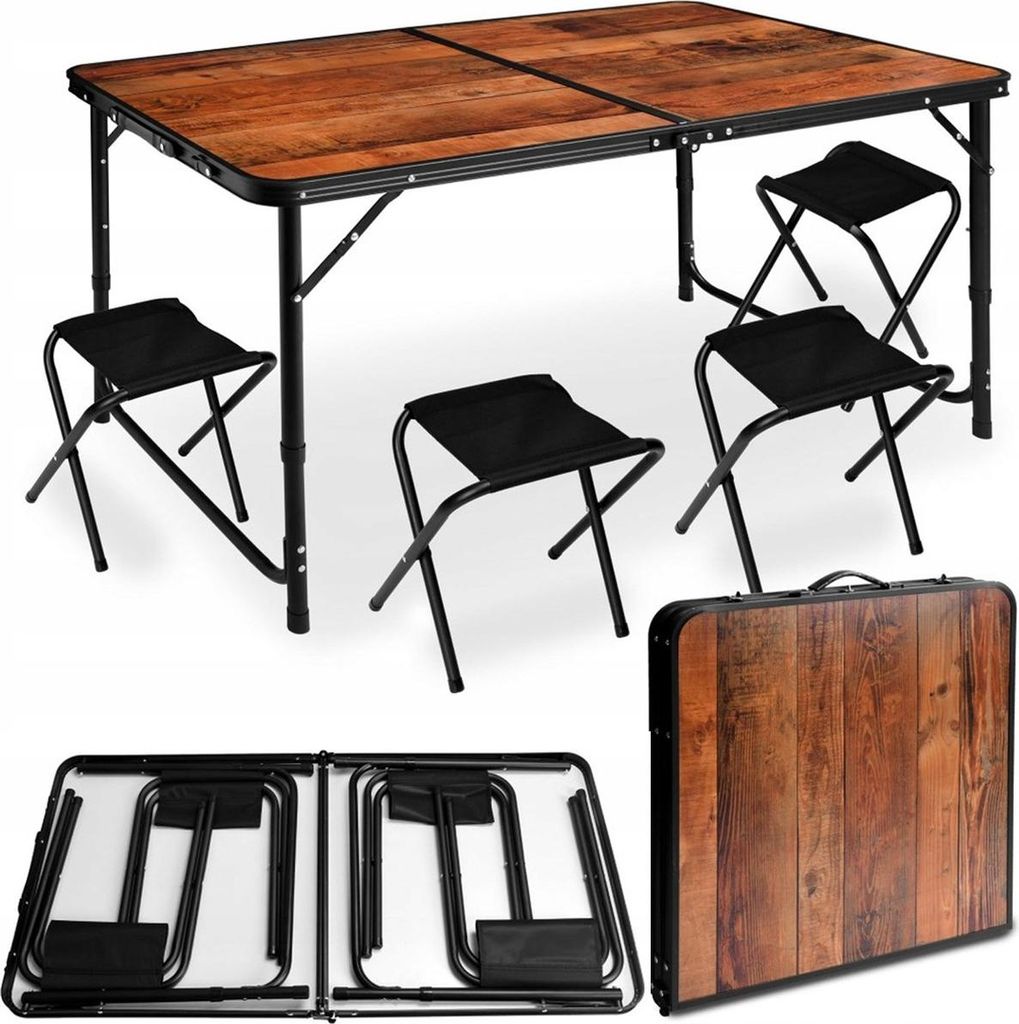 Stół składany 120x60cm Heckermann Drewniany + 4x Taboret Zdjęcie produktu 