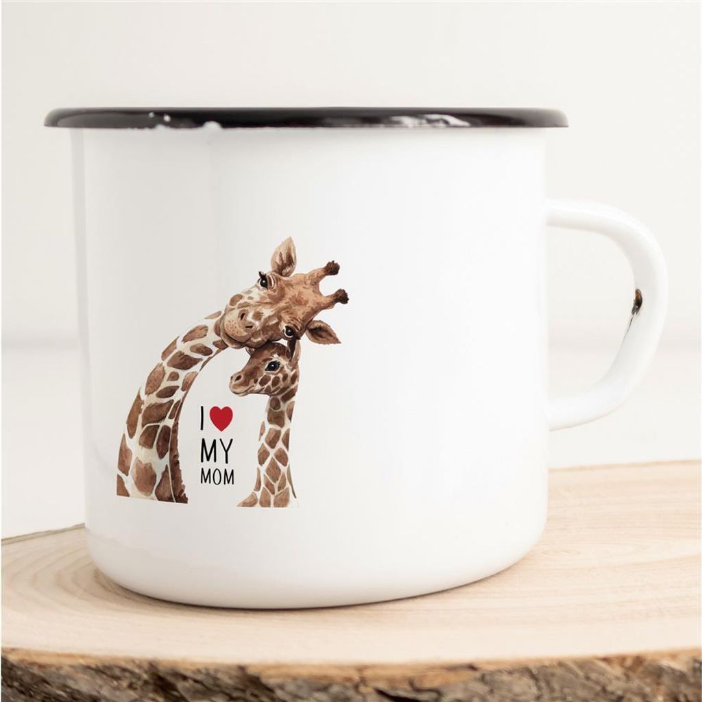Huuraa Emaille Tasse I love my Mom Geschenk Kaffeebecher Vintage 300ml I love my Mom Präsent