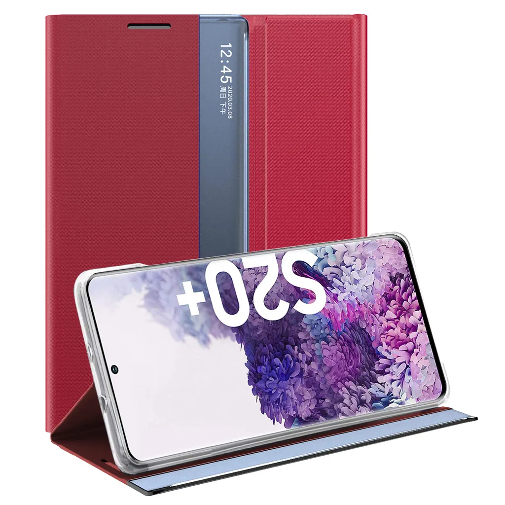 Custodia Rossa Galaxy S20 Plus: Cover in Pelle con Finestra di Stile