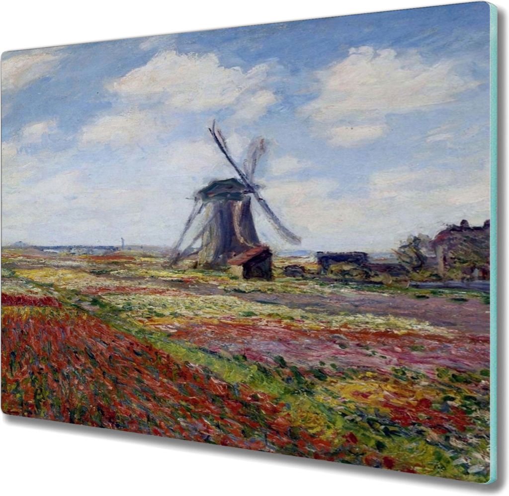 Coloray Schneidebrett Herdabdeckplatte 60x52 cm Kochplattenabdeckung Hackbrett Küchenbrett - Mühle Wiese Monet