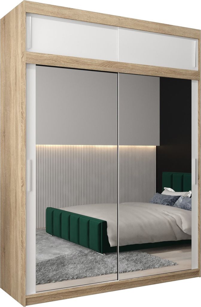 Kleiderschrank, Schiebetürenschrank Schlafzimmer, Schrank mit Spiegel TOKYO 3 180 mit Aufsatz, Höhe 240 cm