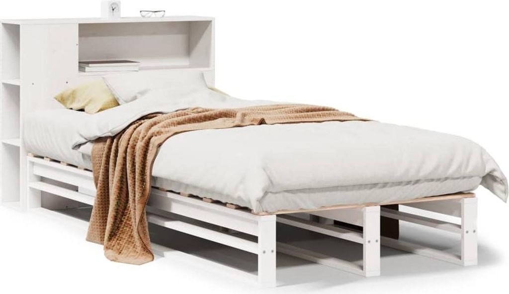 vidaXL Massivholzbett mit Regal ohne Matratze Weiß 75x190 cm