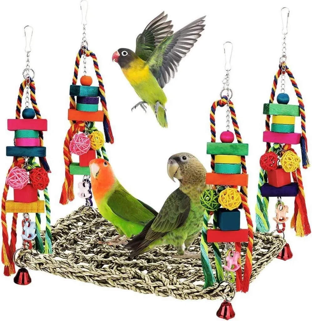 Hamac en herbes marines et bois pour oiseaux perruches et inséparables