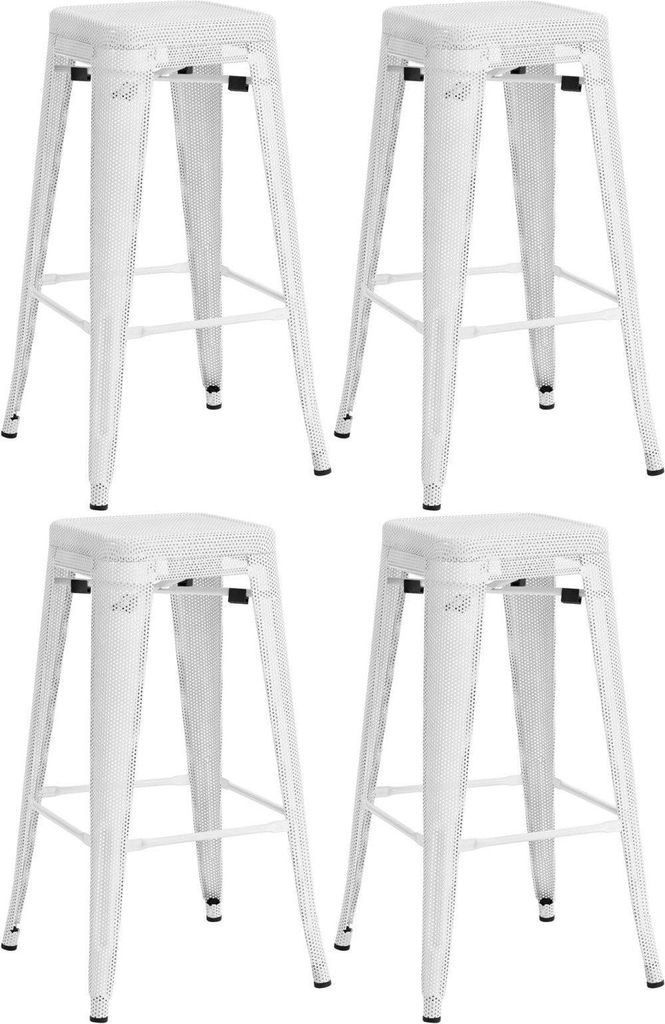 4-teiliges Barhocker-Set – hohe Hocker – stapelbar für kompakte Räume | Farbe: Weiß