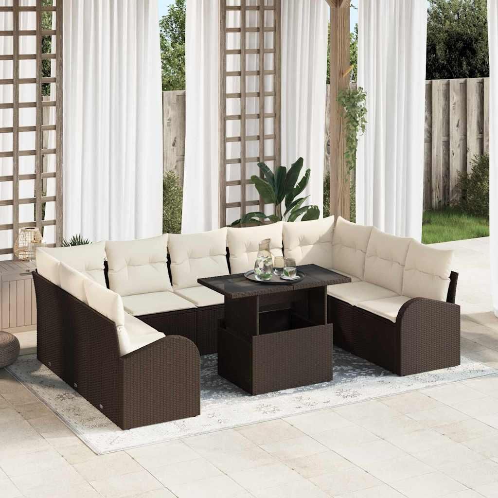 Maison Exclusive - Gartensofa-set mit Kissen mit Speicher 10 pcs Braun Poly Rattan