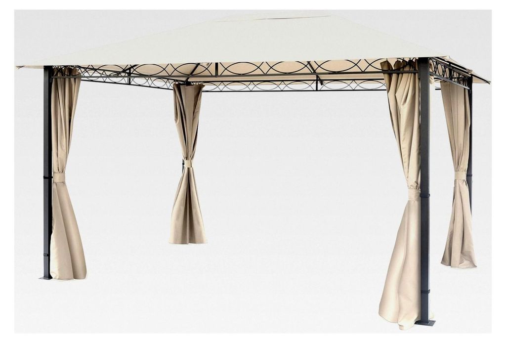 Gartenpavillon 3x4 m wasserdicht mit 4 Seitenteilen, ca. 220g/m² Dachplane in Creme