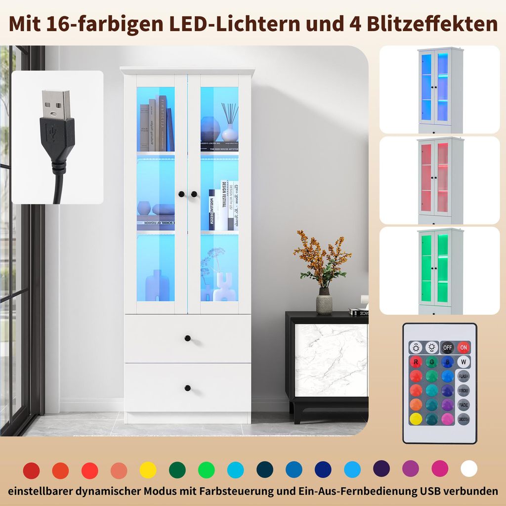 AUFHELLEN Glasvitrine Standvitrine mit LED in Weiß, 164x42.5x36.5CM Modern Glas Vitrine Weißes Holzbrett mit 4 Böden aus ESG für Sammlerstücke Bücher Wein AUFHELLEN Glasvitrine Standvitrine mit LED in Weiß, 164x42.5x36.5CM Modern Glas Vitrine Weißes Holzbrett mit 4 Böden aus ESG für Sammlerstücke Bücher Wein