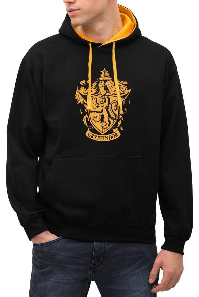 Spreadshirt Harry Potter Haus Gryffindor Wappen Logo Uni Kontrast Hoodie, S, Schwarz/Gold