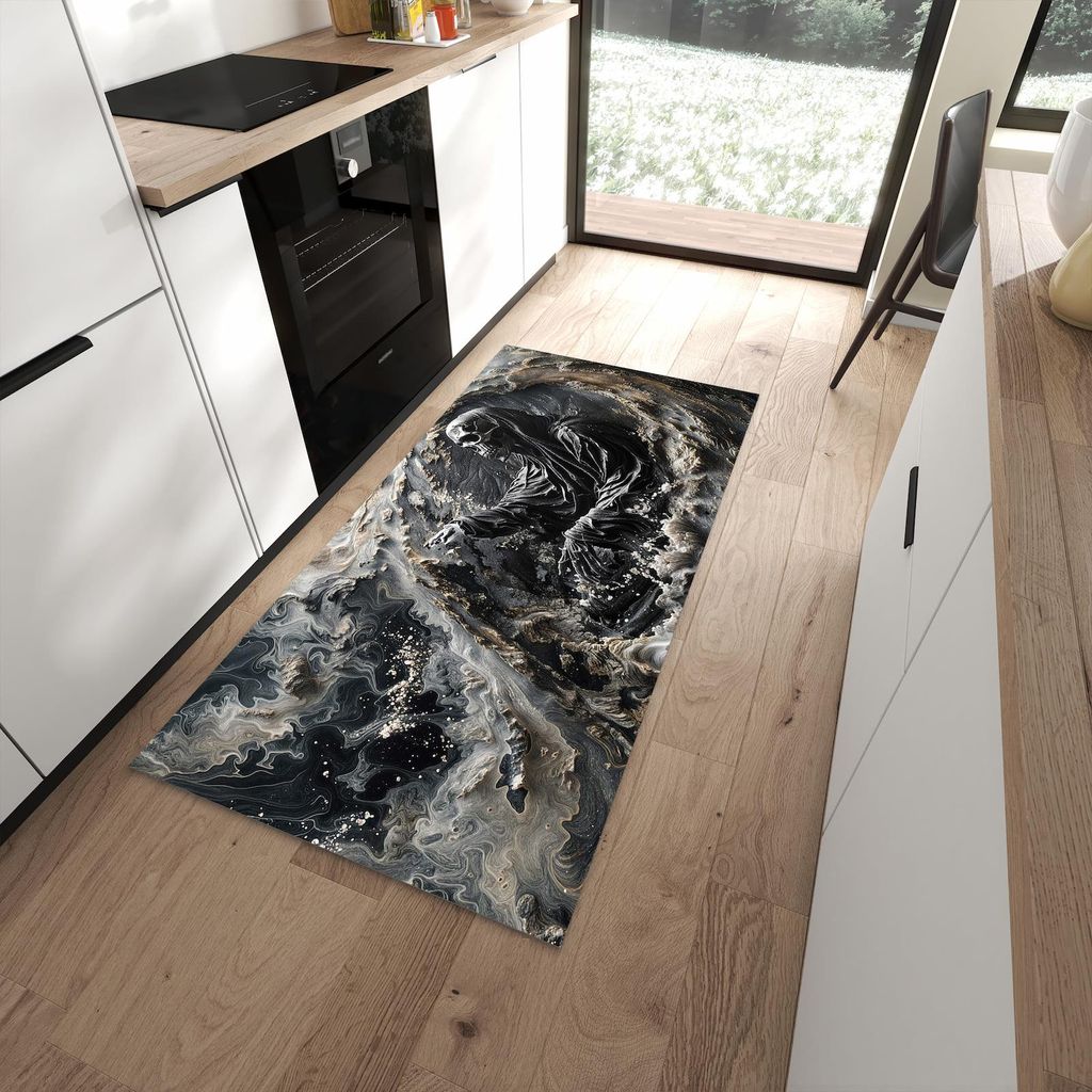 Küchenteppich 90x180cm rutschfest & abwischbar PVC Läufer - Skelett in Wellen