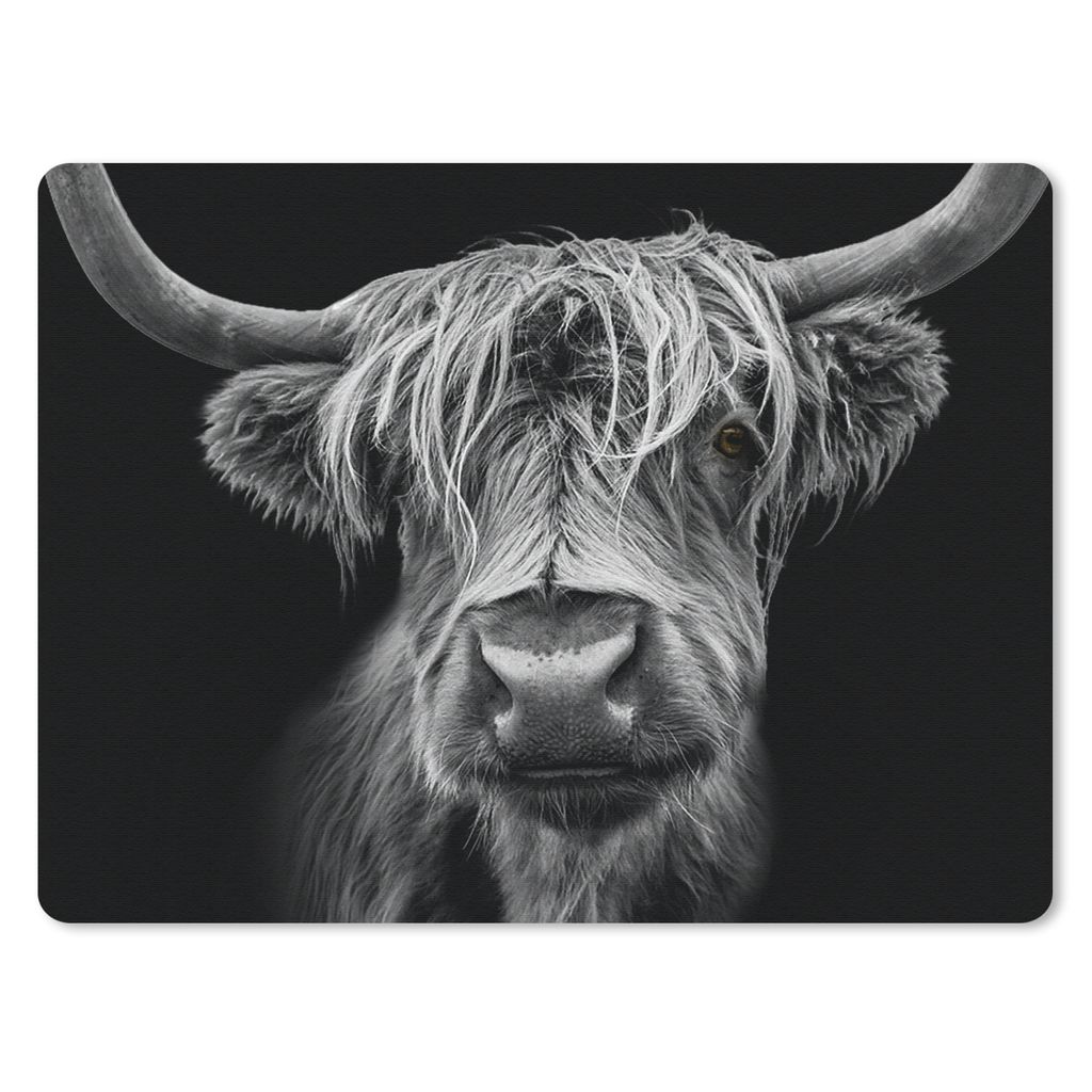 MuchoWow Mauspad Mousepad Schottischer Highlander - Hörner - Schwarz - Weiß - Kuh - Wild - Tiere 40x30 cm - Mousepads - Maus Mat - Pad - Mausun...