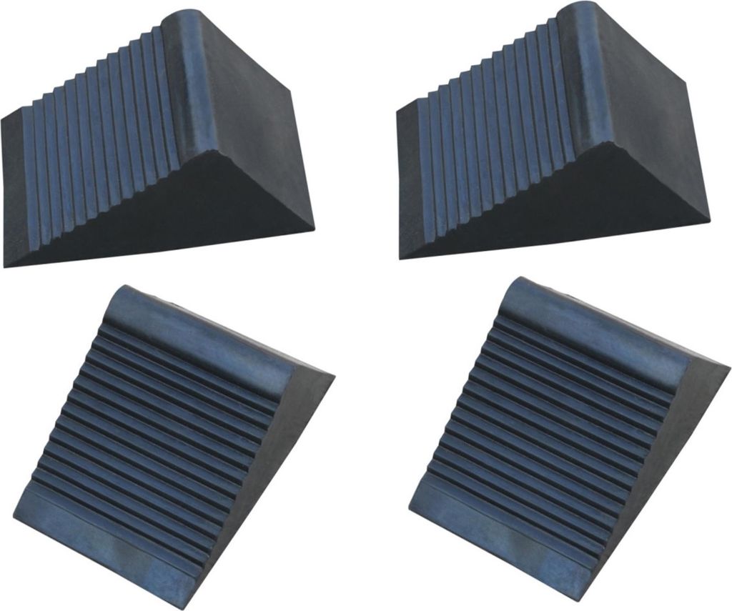 4er Set Unterlegkeile für Anhänger | 12,5cm x 7,5cm x 6cm Gummi Bremskeile für Wohnwagen | Auto Stützen | Farbe schwarz | PKW Hänger | Radstop...