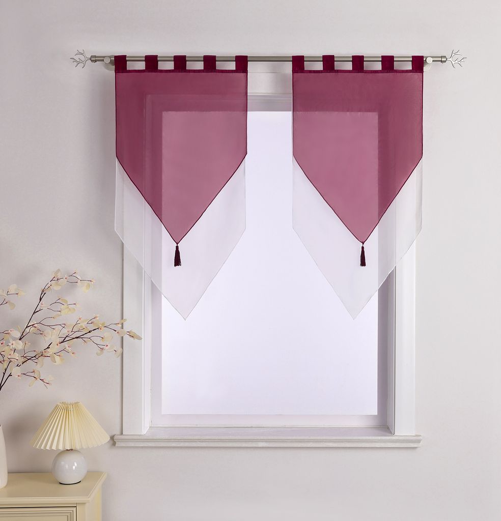 Delien Scheibengardinen mit Schlaufen Doppelschicht Bistrogardine küche Gardinen Halbtransparent Voile Vorhänge Lila BxH 45x90cm 2 Stück