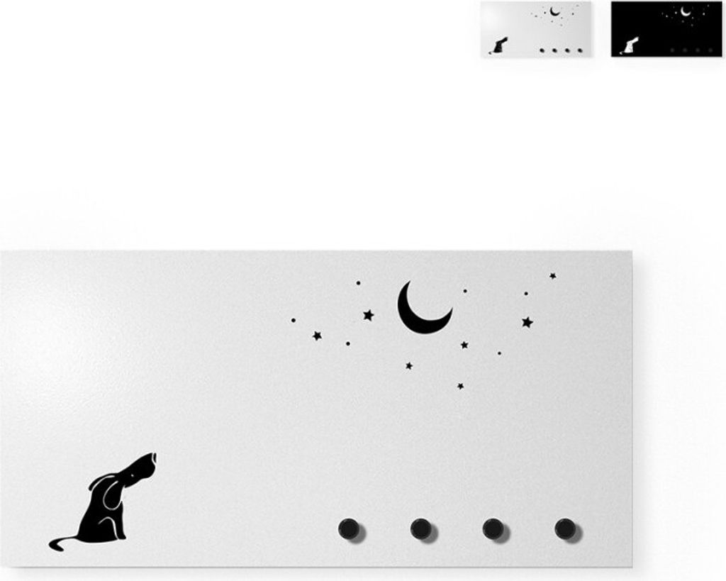 Moderner Magnetischer Schlüsselhalter mit Tafel Dog and Moon - Grau