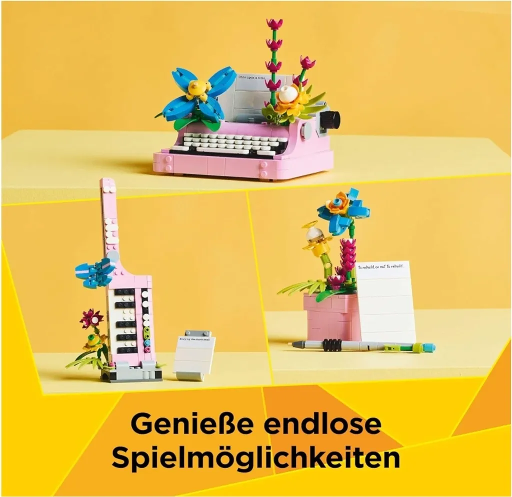Machine à écrire LEGO Creator 31169 avec fleurs, objet de collection rétro - 4