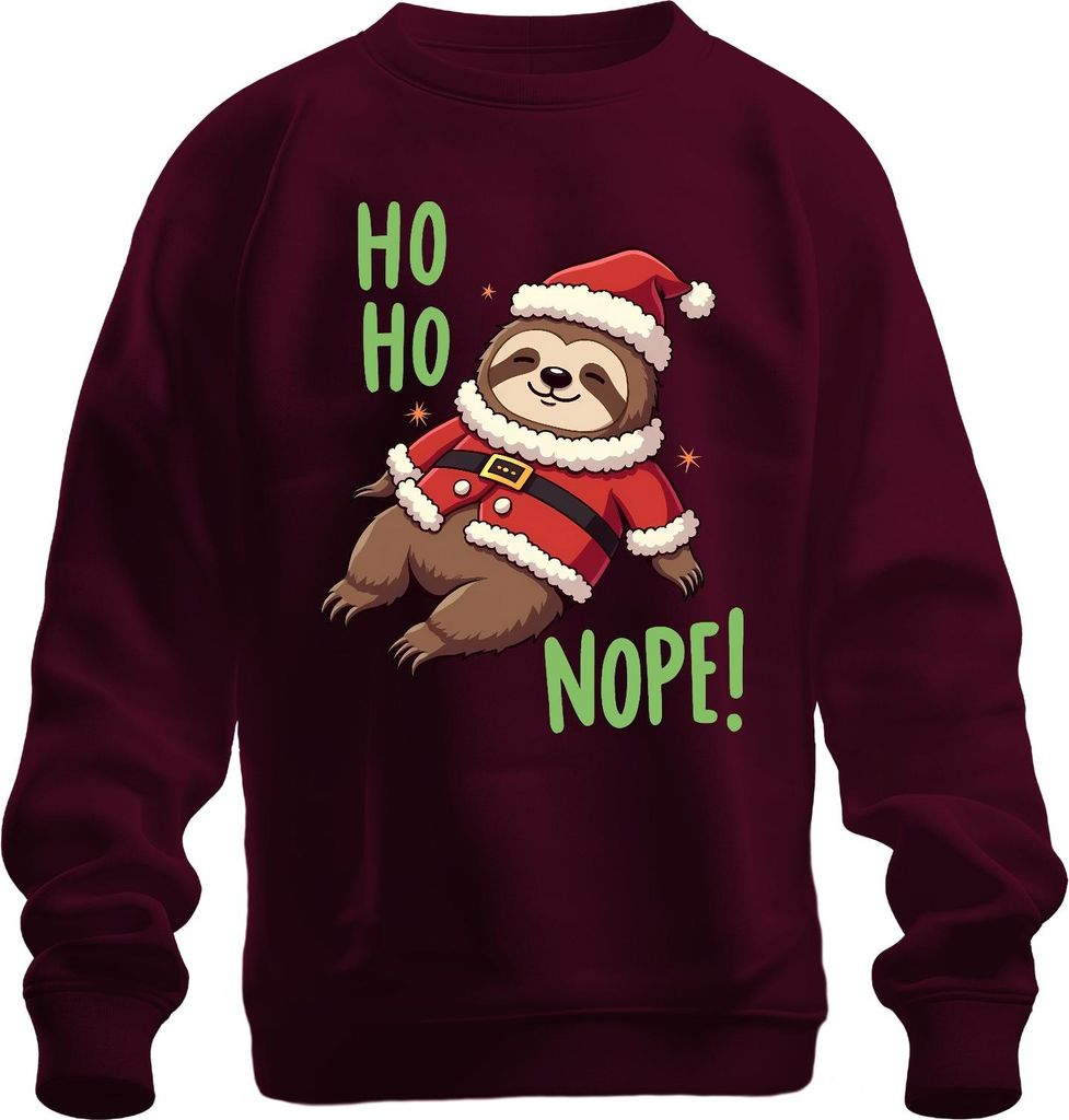 HO HO NOPE! Faultier Weihnachten lustig Geschenk niedlich faul Uni Sweatshirt Pullover, Burgundy, L