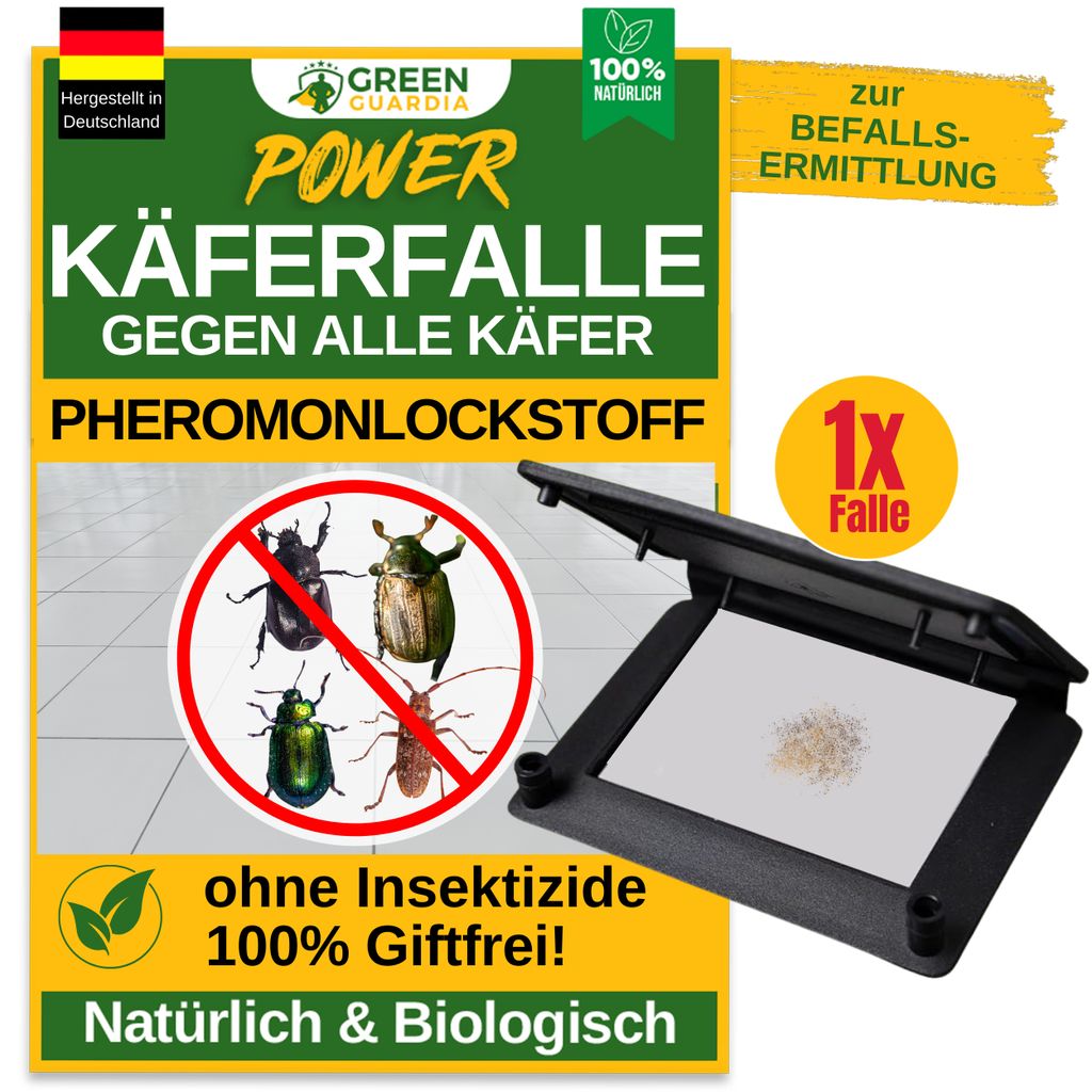 Käfer Klebefalle -1x Falle- Wirksam Käfer bekämpfen, Mittel gegen Käfer, Käferfallen Küche & Wohnung, Chemiefrei & Sicher mit Pheromon-Lockstoff