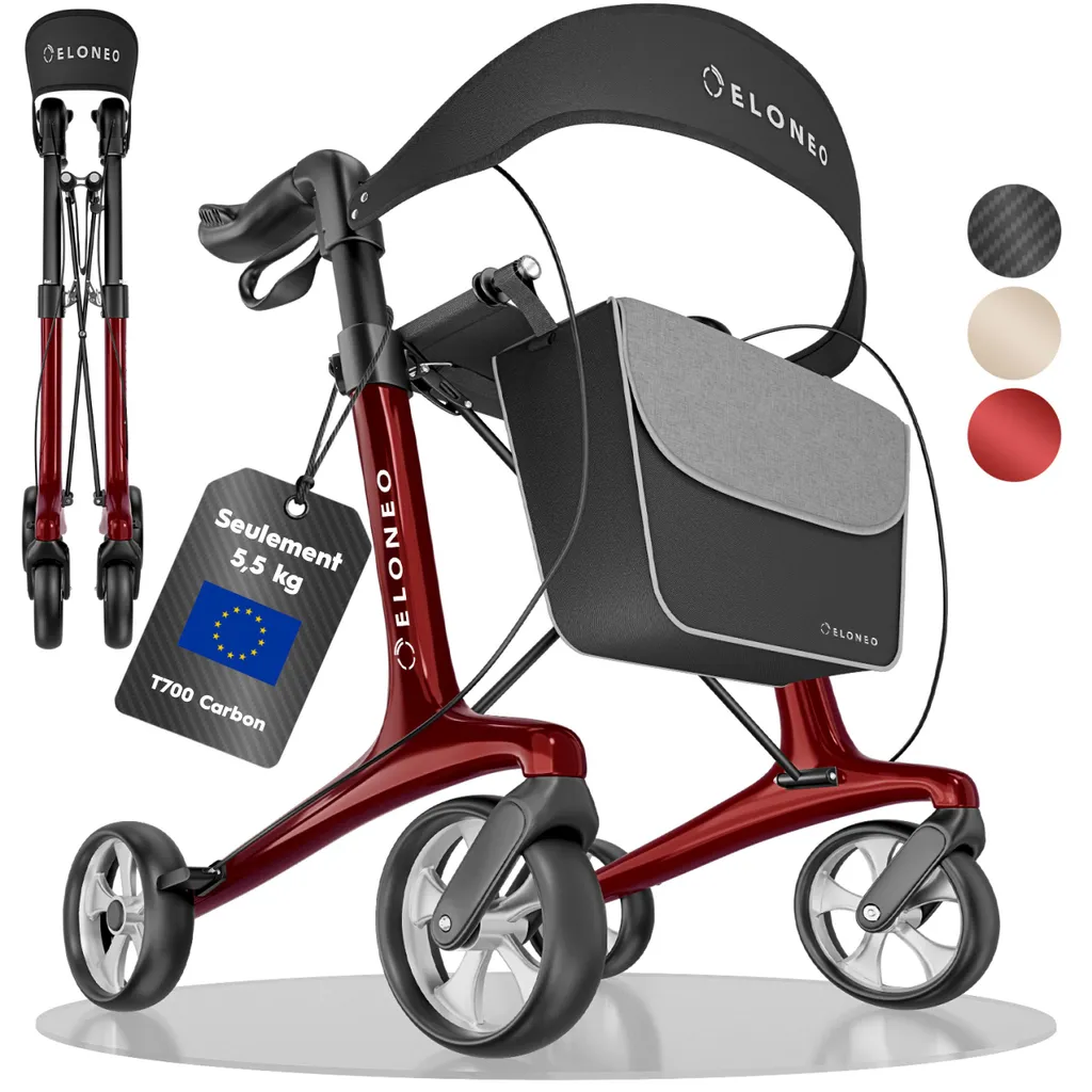 Aide à la marche pliable ELONEO pour senior actif, carbone léger, Taille L