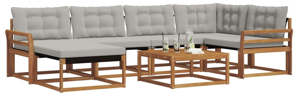 vidaXL Outdoor-Sofagarnitur mit Kissen 7 pcs Natürlich und Hellgrau