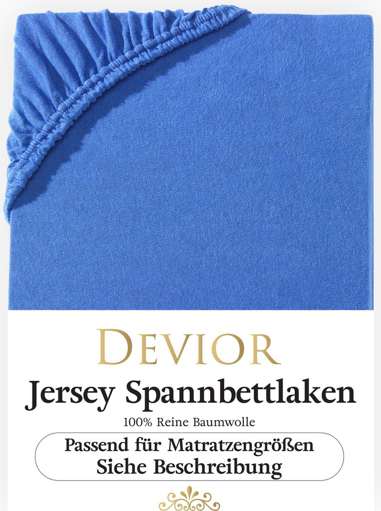 Devior Jersey Spannbettlaken 180x200 - 200x220 royalblau Bettlaken 100% Baumwolle für Boxspringbett und Wasserbett