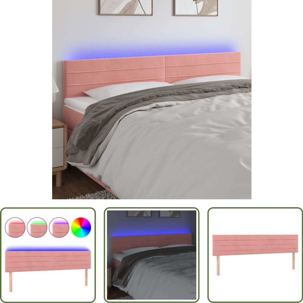 The Living Store LED Kopfteil Rosa 180x5x78/88 cm Samt