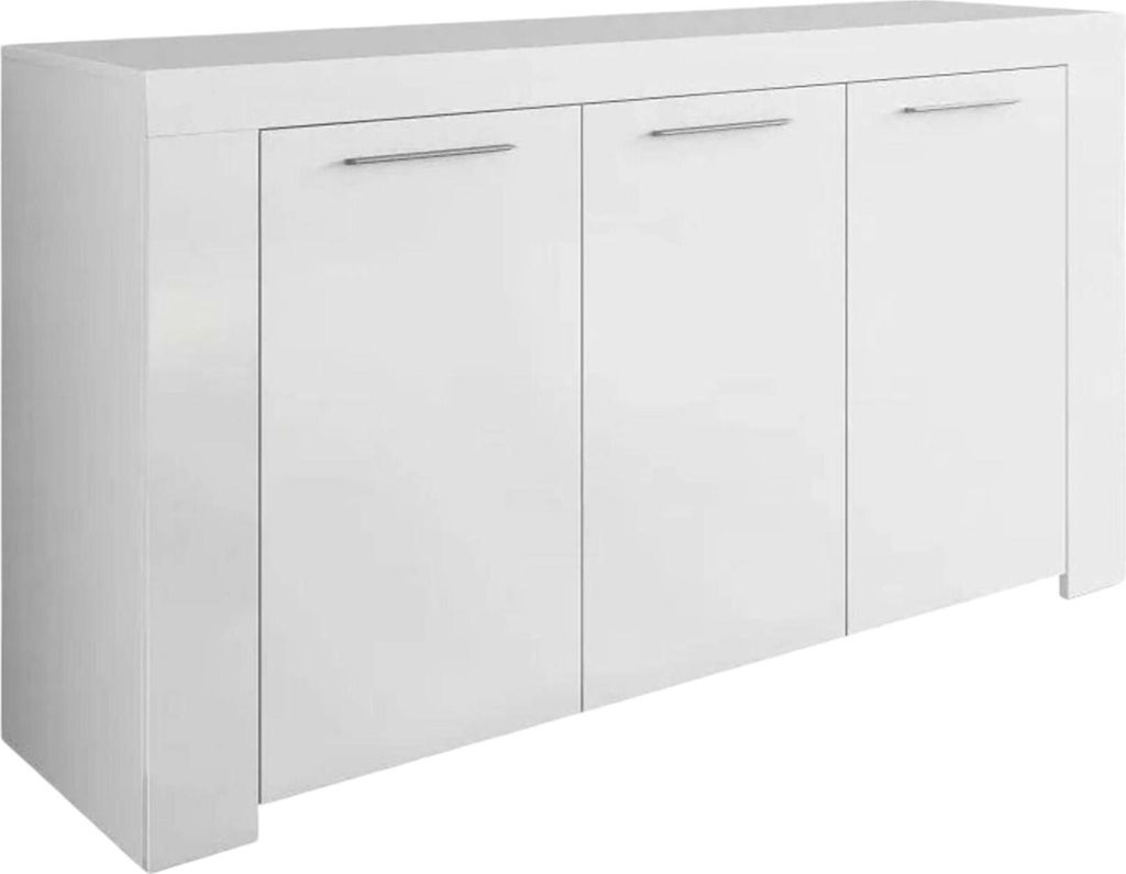Anrichte Dalbier, Modernes Sideboard mit 3 Türen, Buffet im Wohnzimmer, Fernsehschrank, Sideboard für Wohnzimmer, 144x42h80 cm, Weiß