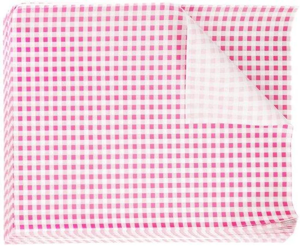 Papier d'emballage pour burger et frites rose 30x40 cm style quadrillé