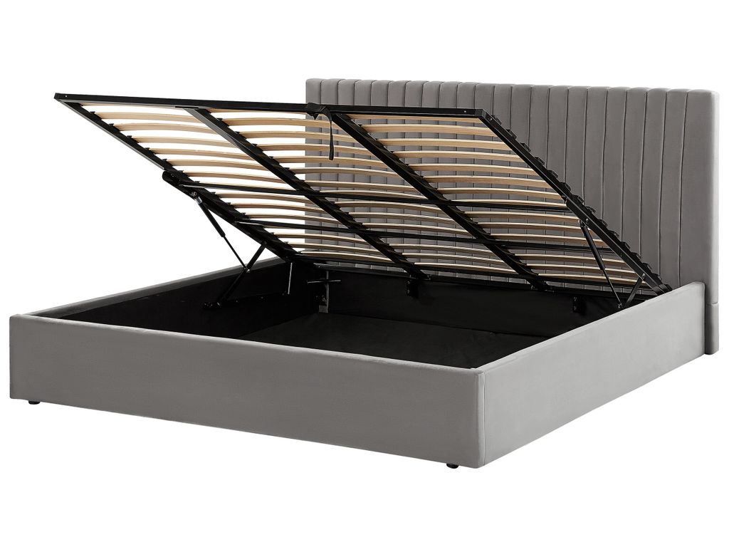 BELIANI Polsterbett Grau Samtstoff 180 x 200 cm mit Stauraum und Lattenrost gestepptes Kopfteil elegant modern für Schlafzimmer