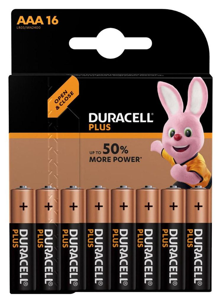 A package of Duracell AAA batteries with a cartoon bunny mascot.