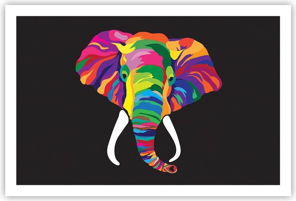 Poster - Poster ohne Rahmen - Elefant spaß bunt tier - 91,5x61 cm - Wand Bild - Wanddeko - Wandbilder - Kunstposter - Wandposter - Bilder - Kunstd...