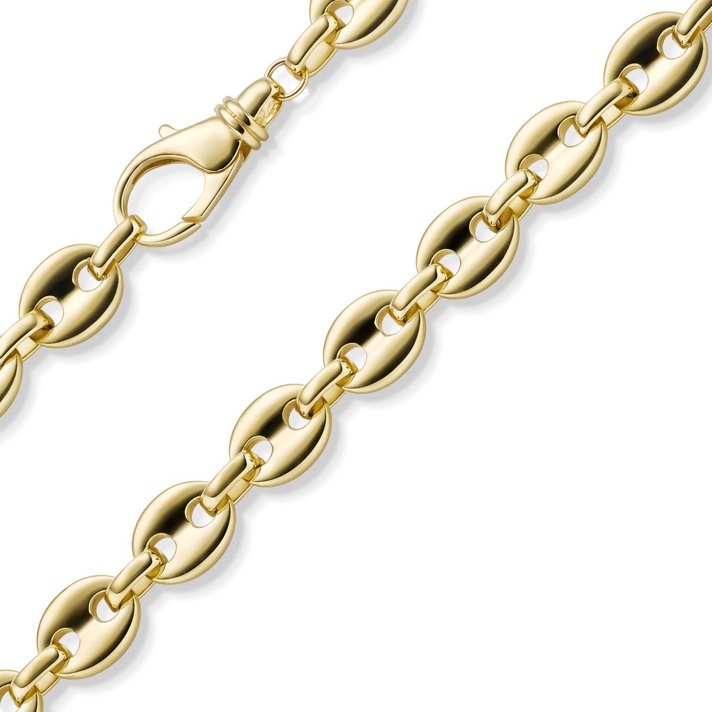 13mm Armband Schiffsankerkette Bohnenkette aus 585 Gold Gelbgold 22cm Herren