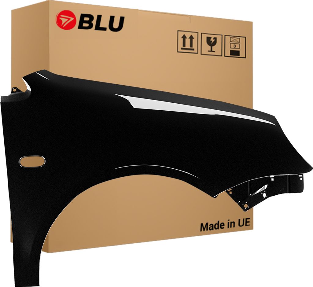 BLU Kotflügel Passend für VW Volkswagen Polo 9N IV 4 LC9Z Rechts Schwarz BlackMagic | 2001-2005 | Vorderseite Vorne | Lackiert | Einbaufertig
