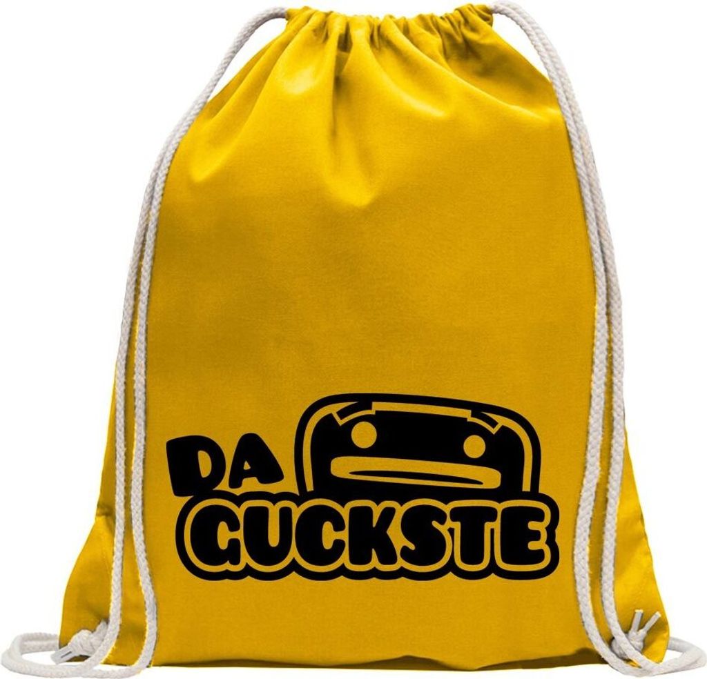 Kiwistar - Turnbeutel - gelb - Da guckste - Fun Rucksack Sport Beutel Gymsack Baumwolle mit Ziehgurt