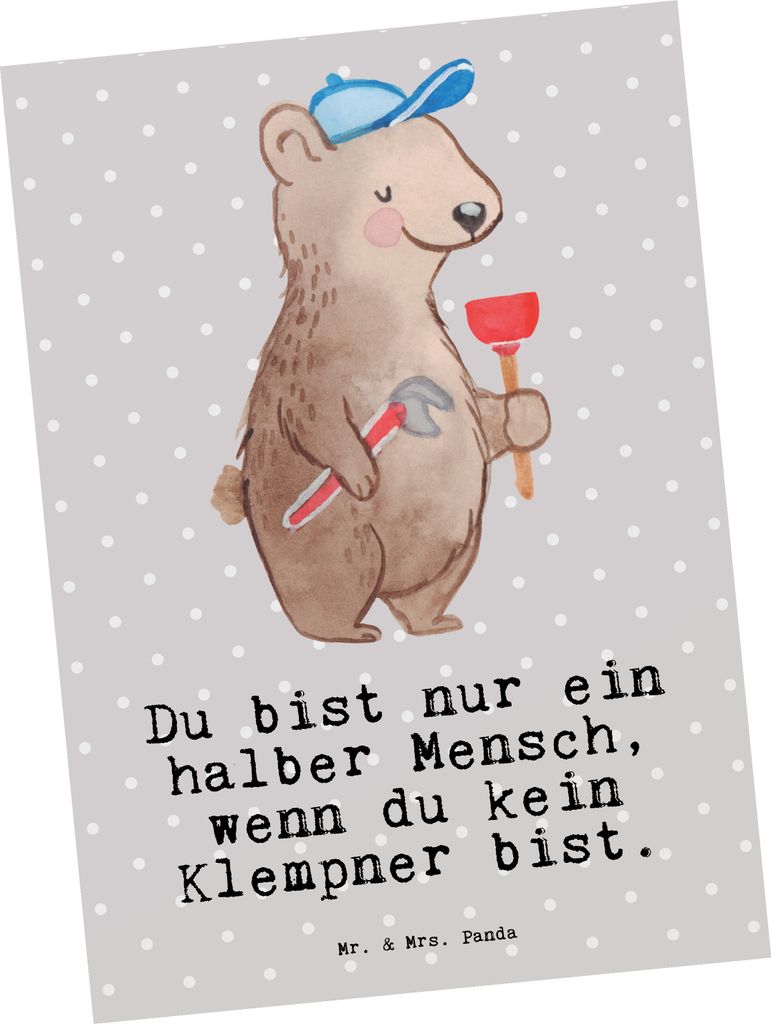 Mr. & Mrs. Panda Postkarte Klempner Herz - Grau Pastell - Produktbild 