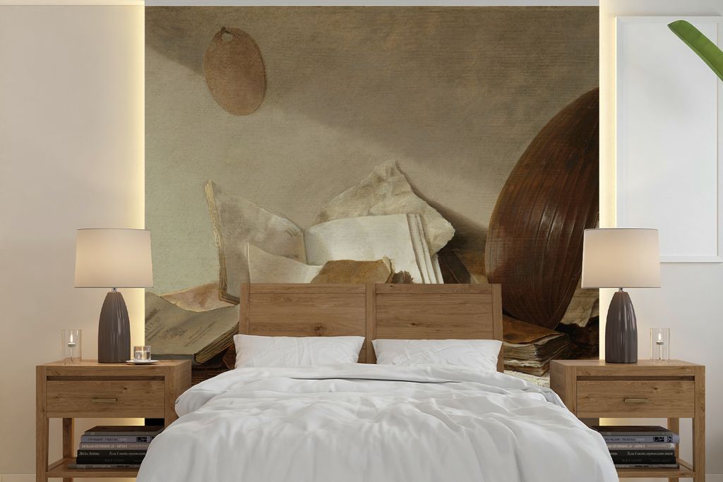 MuchoWow Fototapete für Wohnzimmer oder Schlafzimmer Wandtapete Vinyl Motivtapete Stilleben mit Büchern - Gemälde von Jan Davidsz. de Heem - 2...