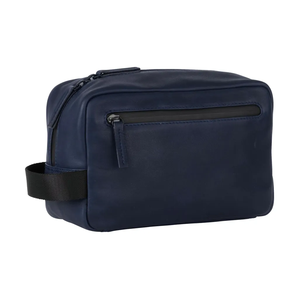 Leonhard Heyden Washbag Den Haag Blue - Kit da Viaggio in Pelle Uomo