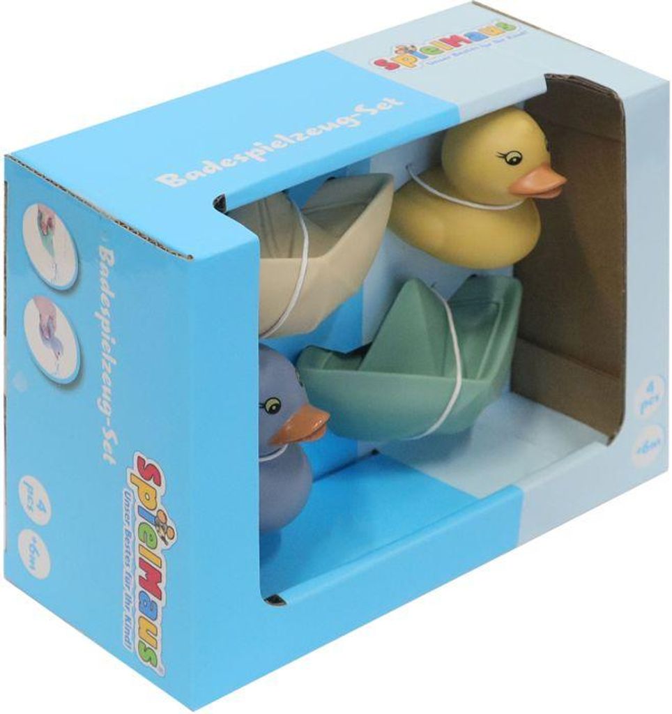 Baby Spielzeug Set Ente und Boote 4 Stück bunt Karton