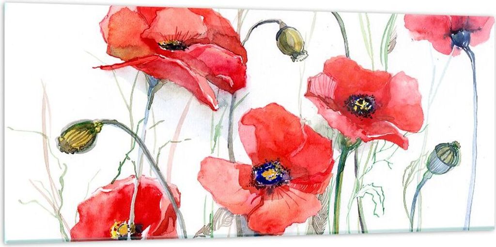 Bilder auf glas - Blume Mohn Wiese - 120x50cm - Glasbilder - Wandbilder - Kunstdruck - zum Aufhängen bereit - Wanddekoration aus Glas - Glas Bilde...