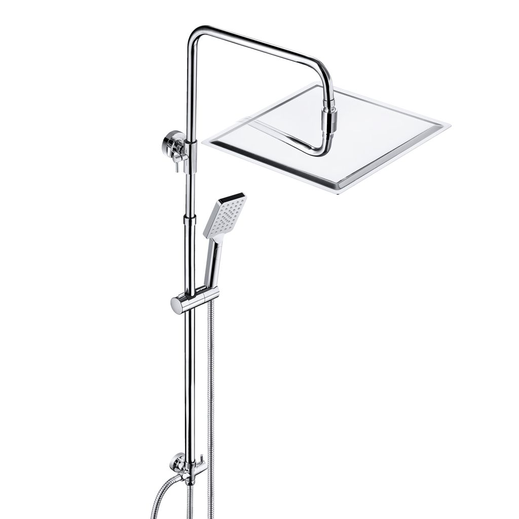 JOHO Duschset ohne Armatur, Chrom Duschstangeset Duschsäuleset, Regendusche Duschsystem mit Duschkopf aus rostfreiem Edelstahl 30x30cm eckig
