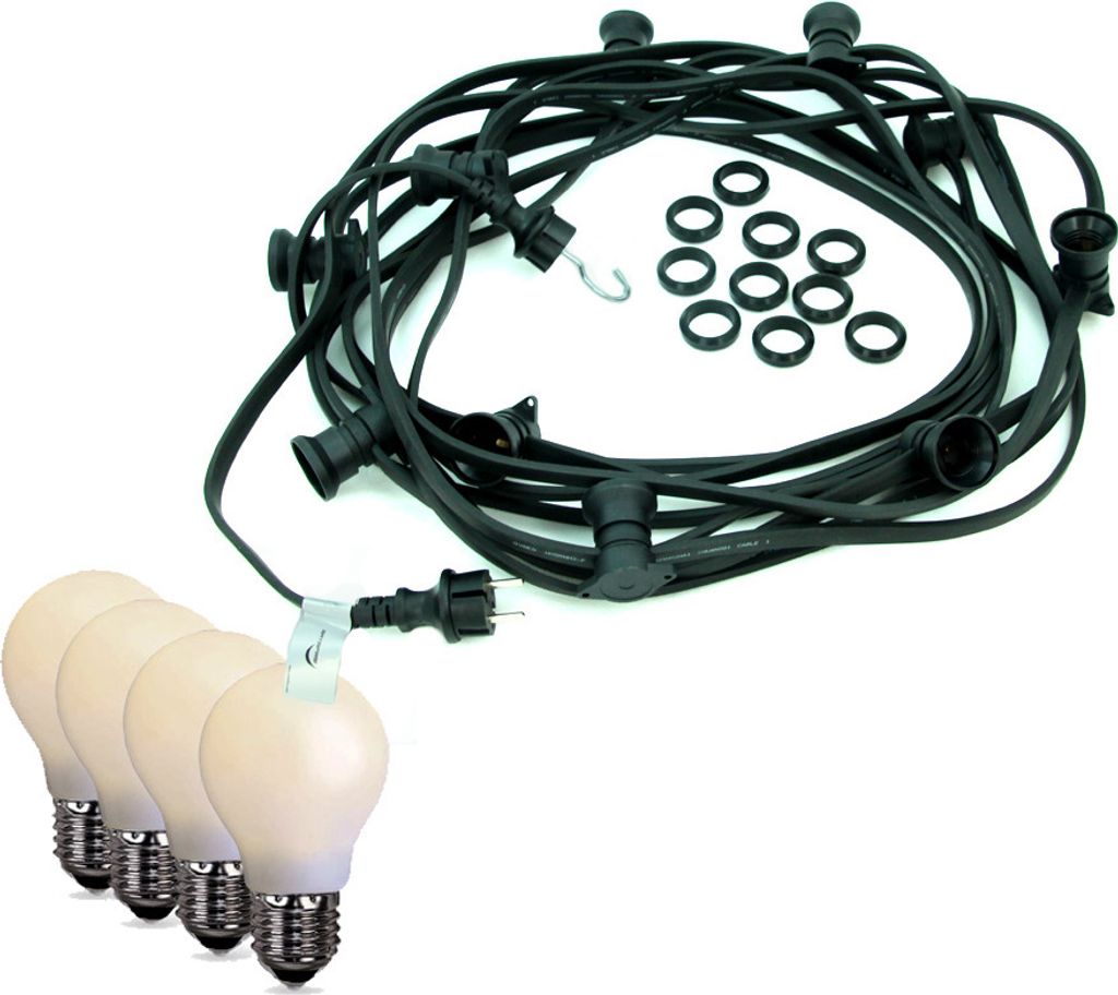 Illu/Partylichterkette BLACKY 30m - Außenlichterkette schwarz - 30x bruchfeste opale Tropfenlampen