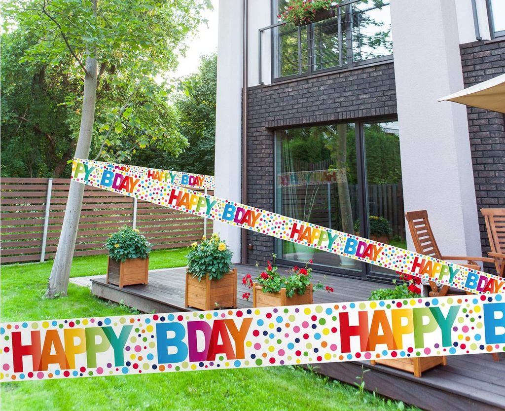 Geburtstags-Banner Happy Bday Geburtstag-Deko bunt 15 m - Produktbild 
