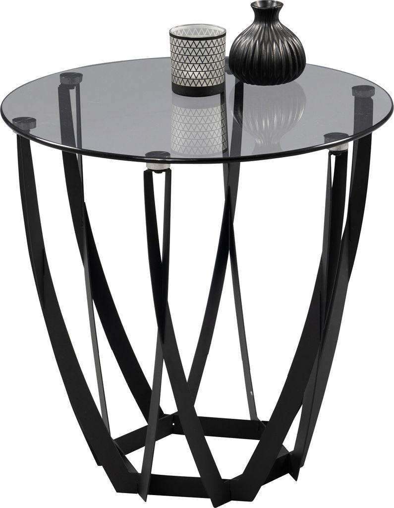 Beistelltisch - Grau - Schwarz - Ø 50 cm - Glas - Produktbild 