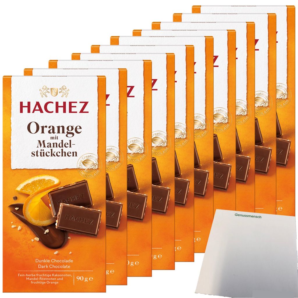 Hachez Schokolade Orange mit Mandel VPE (10x90g Tafel) + usy Block