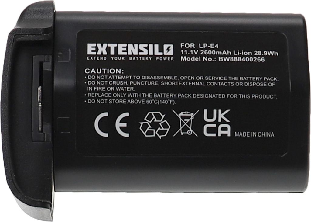 EXTENSILO Akku Ersatz für Canon LP-E4N, LP-E4 für Kamera (2600 mAh, 11,1 V, Li-Ion)