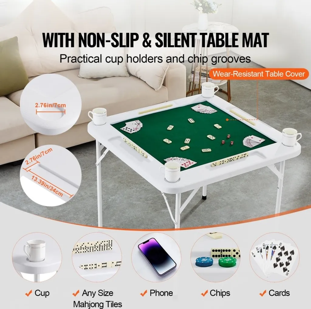 Table de Mahjong Pliante pour 4 Joueurs avec Plateau Vert Résistant - 2